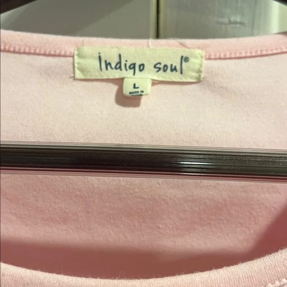 Indigo Soul pink beaded flamingo 3/4 length sleeve cotton shirt Large - Picture 4 of 14